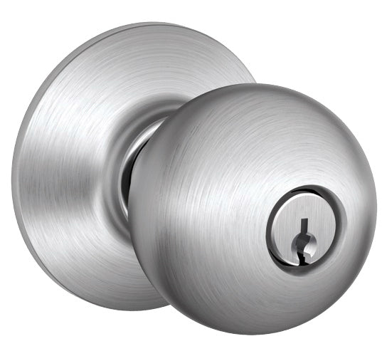 Schlage F51ORB626K4 Orbit Entry Knob Lockset, Satin Chrome