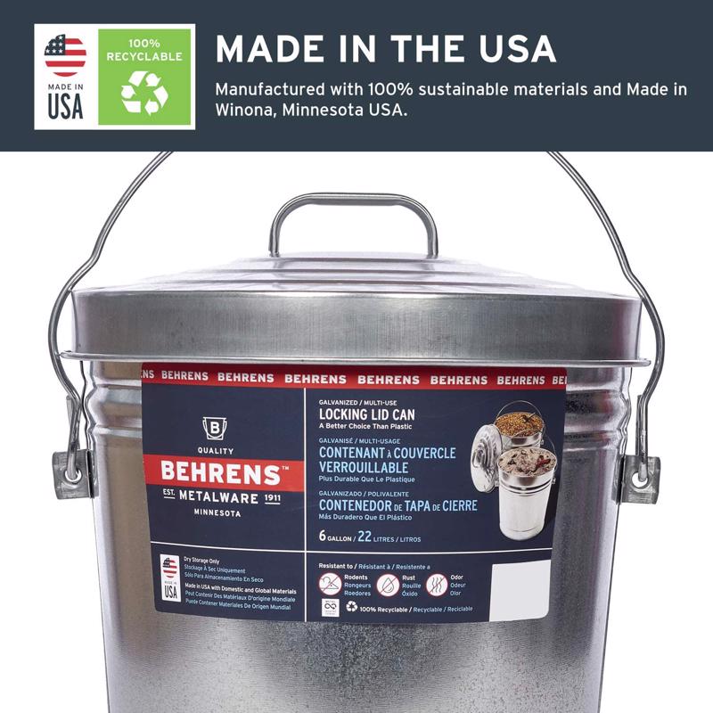 Behrens 6106 Galvanized Steel Locking Lid Can/Pail, 6 Gallon