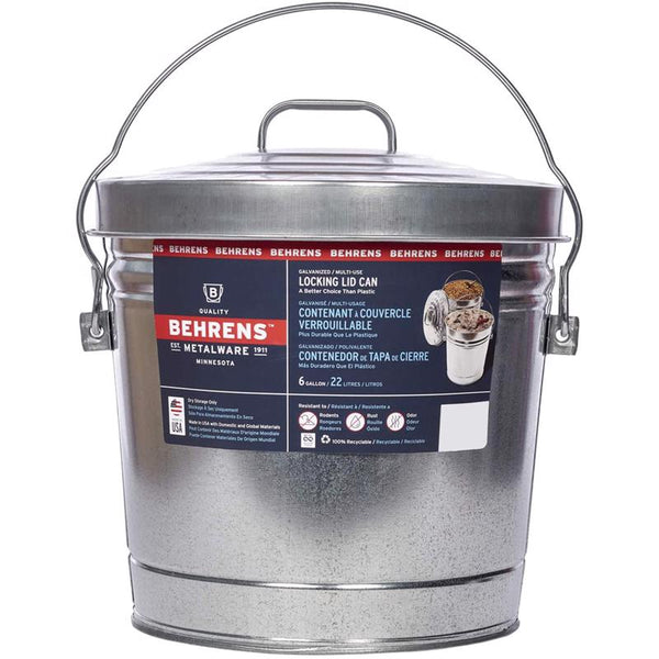 Behrens 6106 Galvanized Steel Locking Lid Can/Pail, 6 Gallon