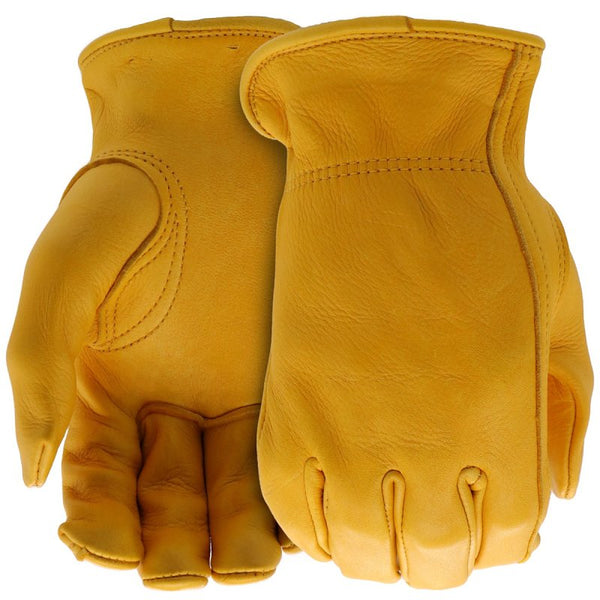 Boss B84081-XL Driver Gloves, Men's, XL, 8-3/8 to 8-3/4 in L, Keystone Thumb, Slip-On Cuff, Deerskin Leather, Gold