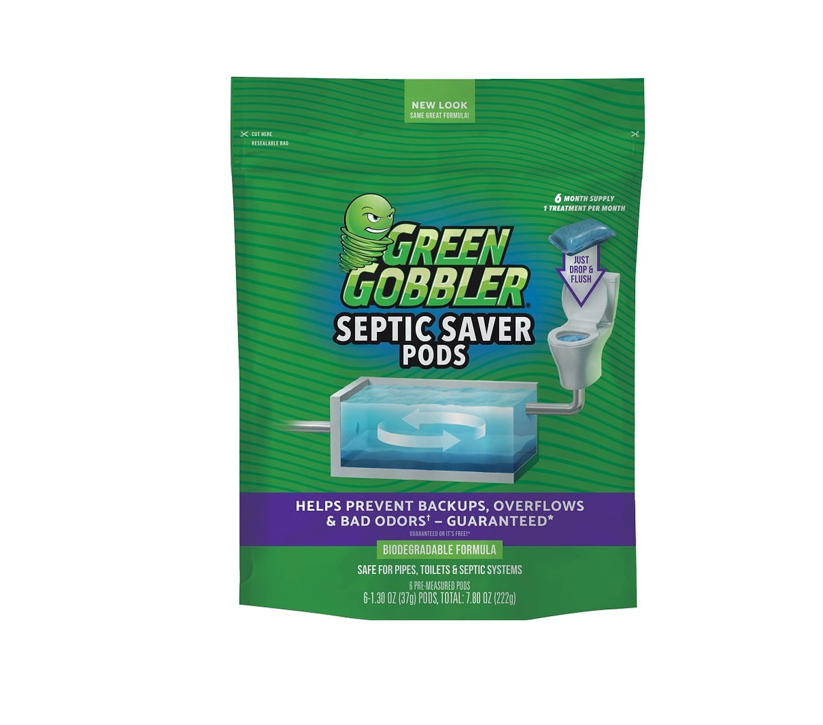 Green Gobbler G0017A6 Septic Saver Enzyme Pac, Powder, Tan, 12.77 Ounce
