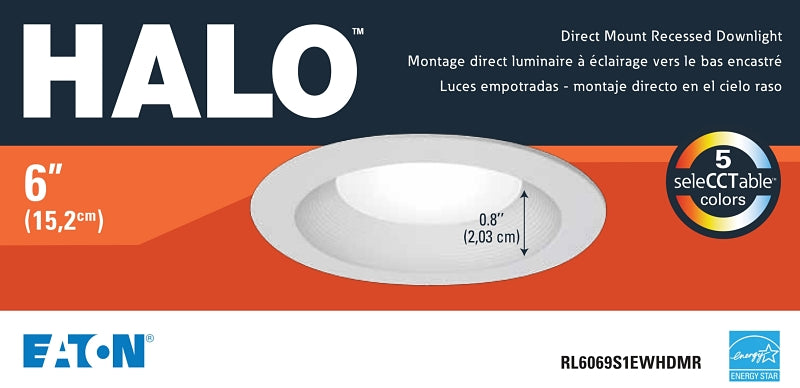 Halo RL6-DM Series RL6069S1EWHDMR Retrofit Module, 9 W, 120 V, LED Lamp, White, Matte
