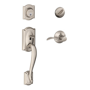 Schlage F60VCAM619ACC Camelot Single Deadbolt With Accent Lever, Satin Nickel