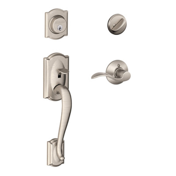 Schlage F60VCAM619ACC Camelot Single Deadbolt With Accent Lever, Satin Nickel