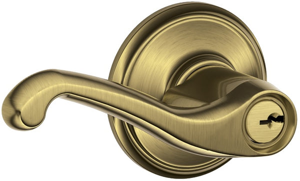 Schlage F51 FLA 609 Flair Entry Lever Lockset, Antique Brass