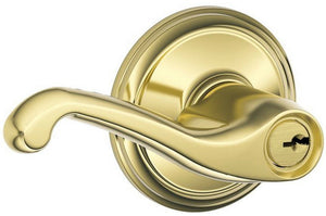 Schlage F51A FLA 605 Flair Entry Lever Lockset, Bright Brass