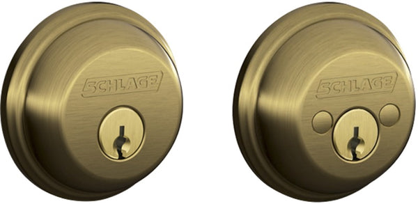 Schlage B62N609 Double Cylinder Deadbolt, Antique Brass