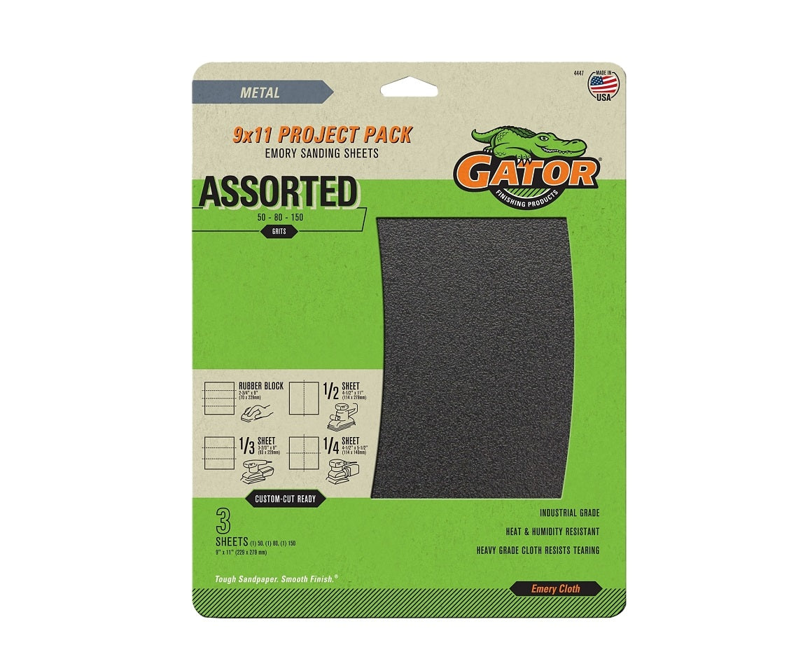 Gator 4447 Sanding Sheet, Emery Abrasive, Cloth Backing