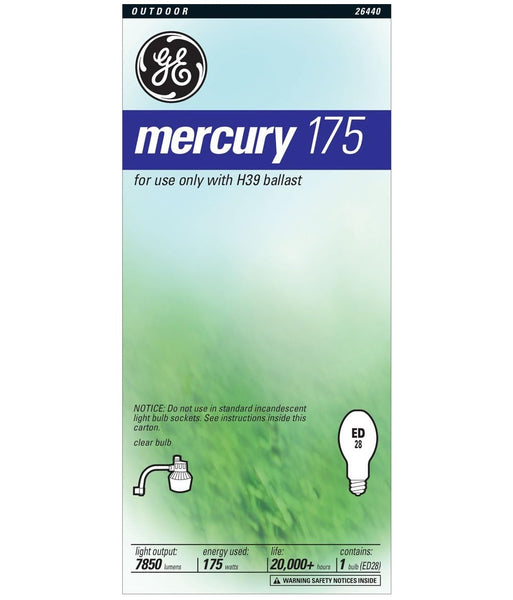 GE 26440 Mercury Vapor Light Bulb, 175 Watts