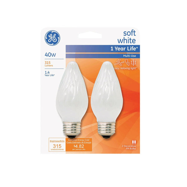 GE 75342 Flame Shape Decorative Light Bulbs, 40 Watts, 120 Volt