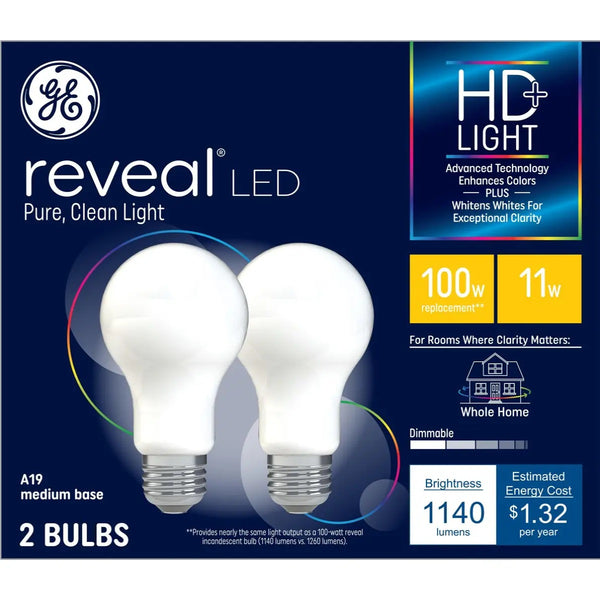 GE Lighting 46657 HD+ Reveal LED Light Bulb, A19 Mid Base