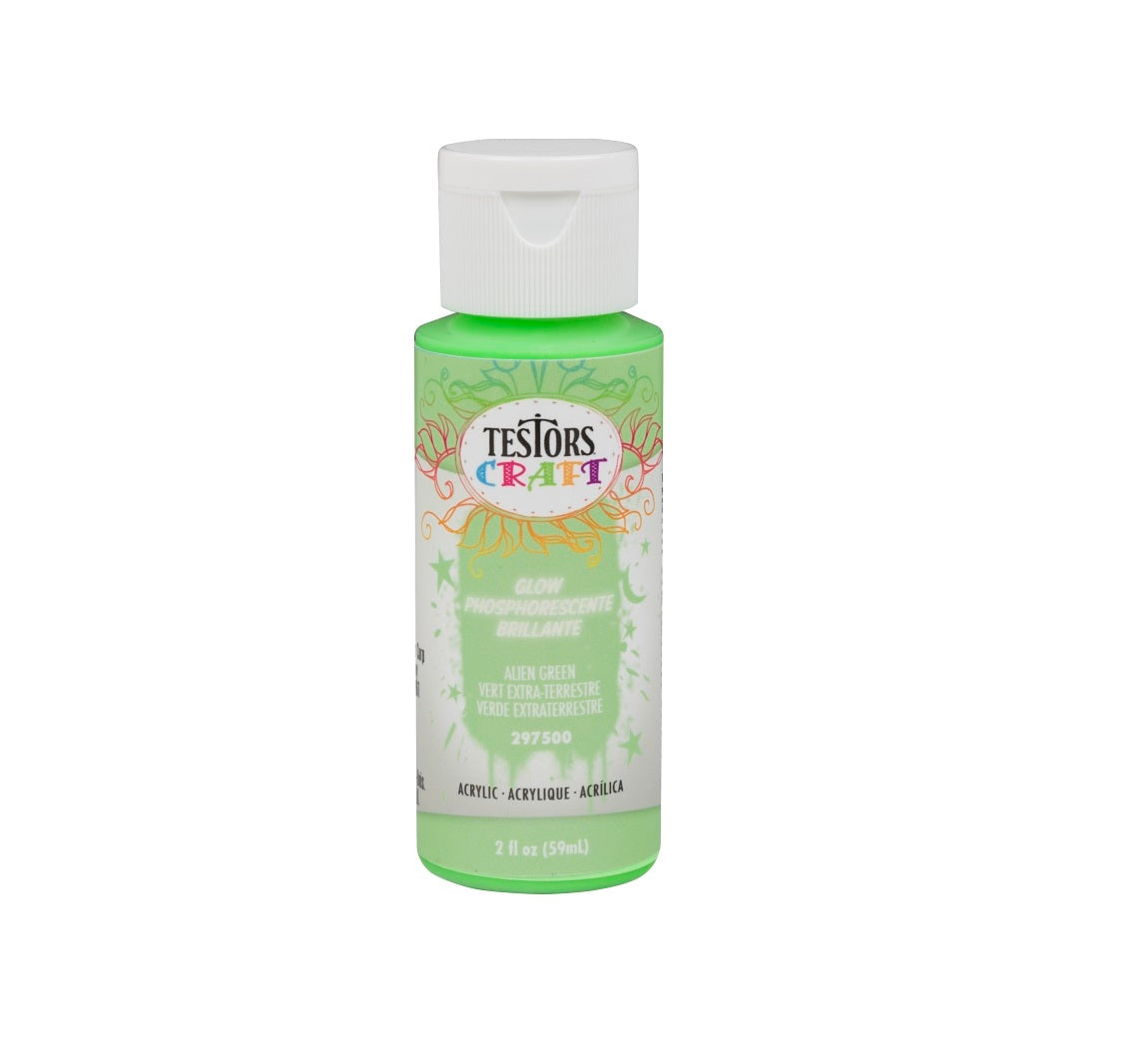 Testors 297500 Acrylic Craft Glow Paint, Alien Green, 2 Ounce