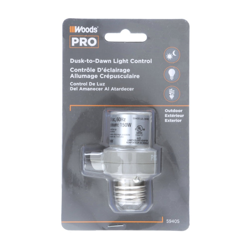 Woods 59405WD Light Control Socket with Photocell Sensor, 150 Watts, 120 Volt