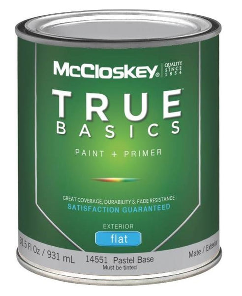 McCloskey 14551 True Basics Exterior Latex Flat Paint, Quart, Pastel Base