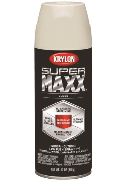Krylon K08950000 SuperMaxx Spray Paint, 12 Oz, Gloss, Almond