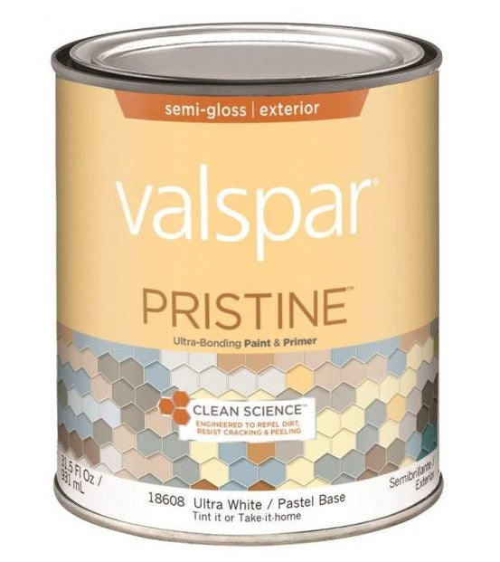 Valspar 18608 Pristine Exterior Paint/Primer, Semi-Gloss, Quart