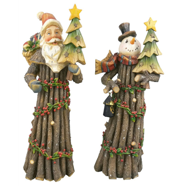 Santas Forest 89412 Christmas Santa And Snowman Decoration, Pack of 2