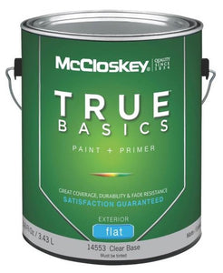 McCloskey 14553 True Basics Exterior Latex Flat Paint, Gallon, Clear Base
