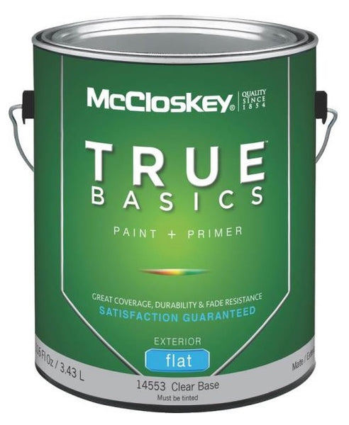 McCloskey 14553 True Basics Exterior Latex Flat Paint, Gallon, Clear Base