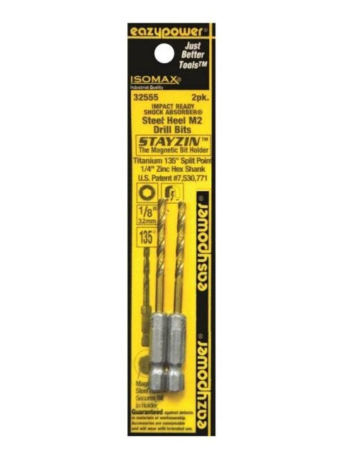 Eazypower 32555 Magnetic Steel Heel M2 Drill Bits, 1/8" x 3.25"