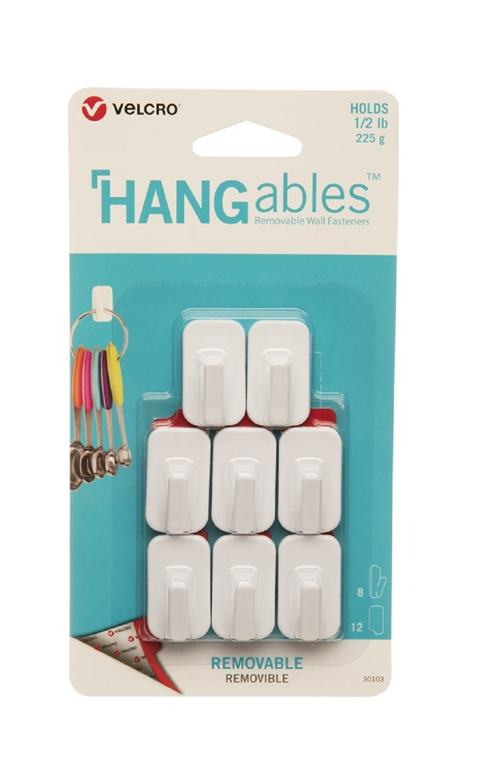 Velcro VEL-30103-USA Hangables Removable Wall Fastener, White