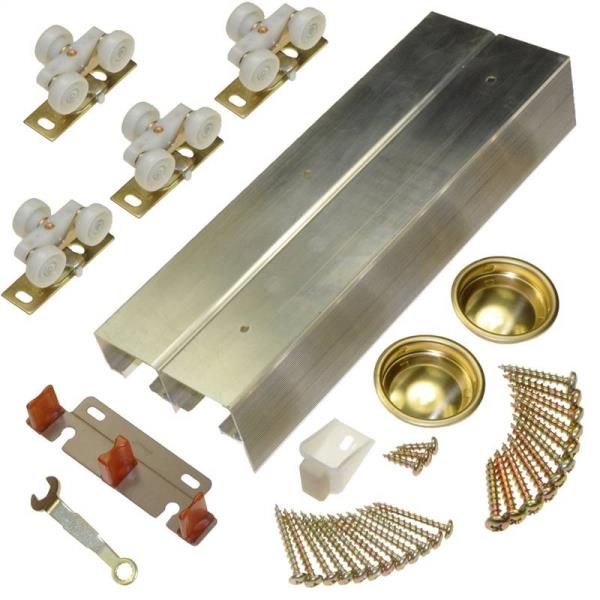Johnson Hardware 134F722D 2 Panel By Pass Door Hardware Set, Silver, 72"