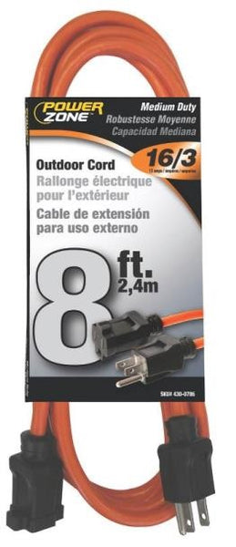 Power Zone OR501608 Outdoor Extension Cord, 8&#039;, Orange