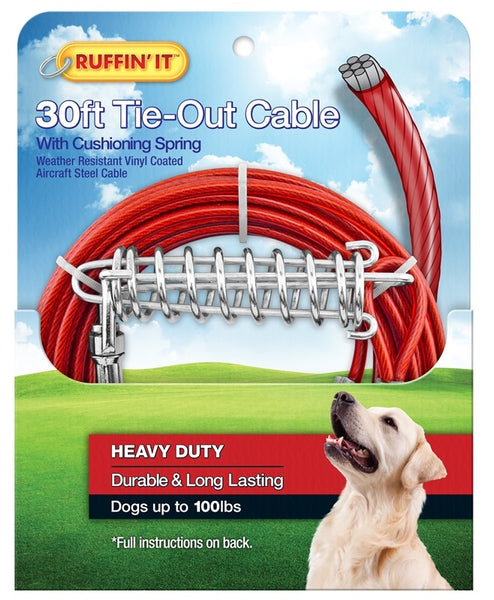 Westminster Pet 7N29230 Ruffin' It Tangle-Resistant Tie-Out Cable, Galvanized Cable, Vinyl-Coated, 30'