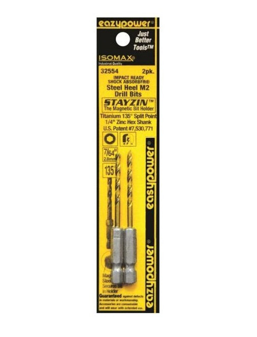 Eazypower 32554 Magnetic Steel Heel M2 Drill Bits, 7/64" x 3"
