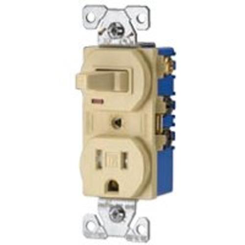 Cooper Wiring TR274V 3-Wire Toggle Combination Switch/Receptacle, 15 Amp, Ivory