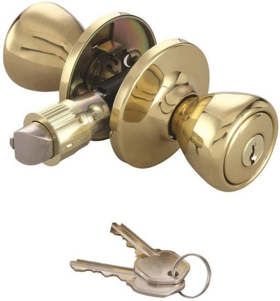 Prosource T-5764PB-ET Mobile Home Entry Knob Lockset, Polished Brass