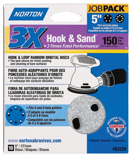 Norton 04036 Hook and Loop 3X Sanding Disc, 150 Grit, 5"