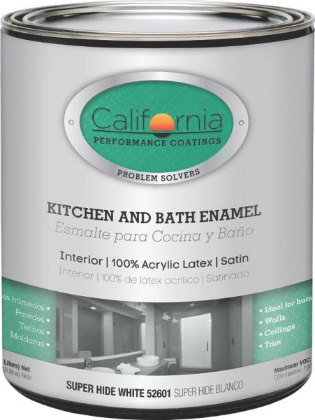 California Paints 52601-4 Acrylic Kitchen & Bath Enamel, Super Hide White