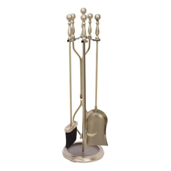 Simple Spaces D51340AB3L 5-Piece Fireplace Tool Set, Antique Brass