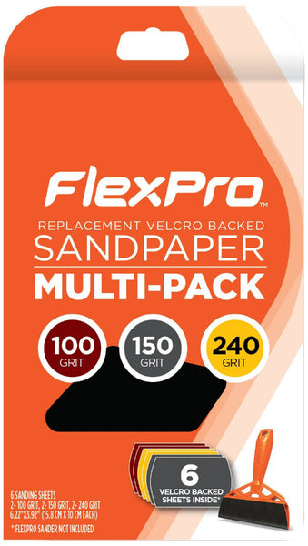 FlexPro® 400-06003 Replacement Premium Hook & Loop Sandpaper, Assorted, 6-Count
