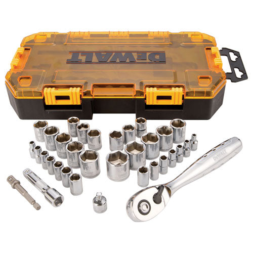 DeWalt® DWMT73804 Chrome Vanadium Steel 1/4" & 3/8" Drive Socket Set, 34-Piece