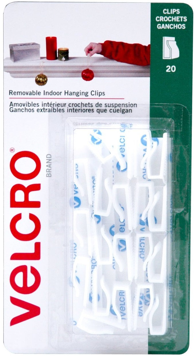 Velcro 91651ACS Holiday Removable Indoor Hanging Clips, 20/Pack