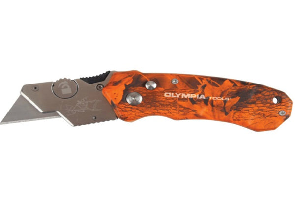 Olympia 33-207 Turbofold Camo Folding Knife, Orange