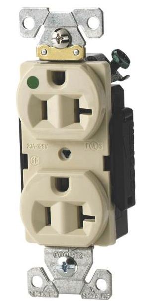 Cooper Wiring AH8300V  Hospital Duplex Receptacle, 20Amp, 125Volt, Ivory