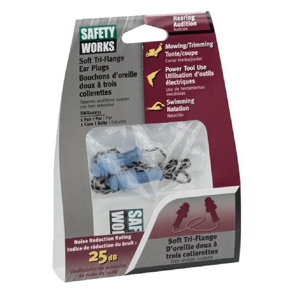Safety Works SWX00231 Multiple-Use Tri Flange Ear Plug Corded, Plastic