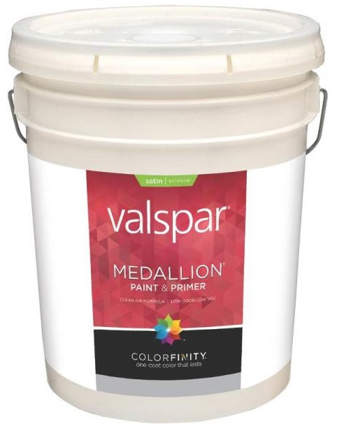 Valspar 4105 Medallion Exterior Latex Satin Paint, 5 Gallon, Clear Base
