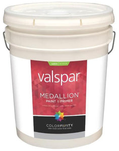 Valspar 4105 Medallion Exterior Latex Satin Paint, 5 Gallon, Clear Base