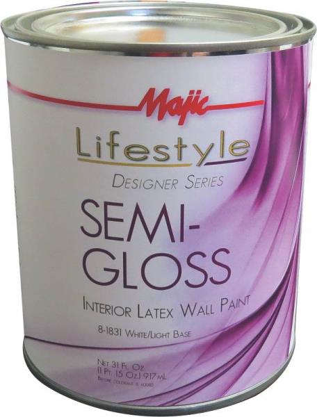 Majic Lifestyle 8-1831 Semi-Gloss Interior Latex Wall Paint, White/Light Base