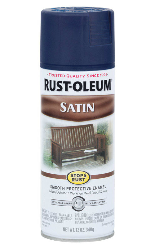 Rust-Oleum 300115 Stops Rust Satin Enamel Spray Paint, 12 Oz, Classic Navy