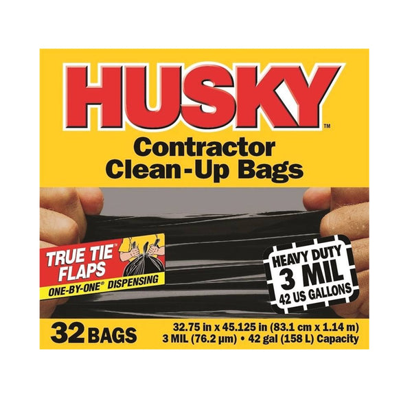 Husky HC42WC032B Clean-Up Trash Bag, Black, 42 gallon