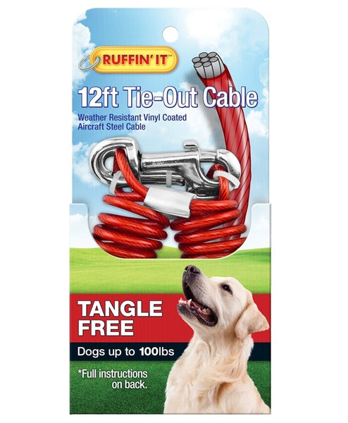 Westminster Pet 7N29712 Ruffin' It Tangle-Resistant Tie-Out Cable, Galvanized Cable, Vinyl-Coated, 12'