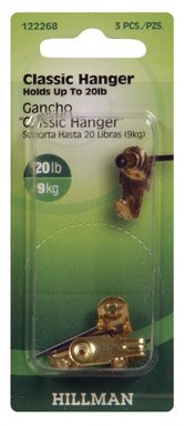Hillman 122268 Brass Plated Classic Picture Hanger, Blued Nail, 20 Lb, 3-Pack