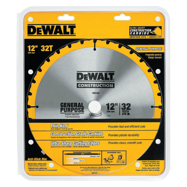 DeWalt® DW3123 Series 20 General Purpose Saw Blade, 1" Arbor, 12", 32 Teeth
