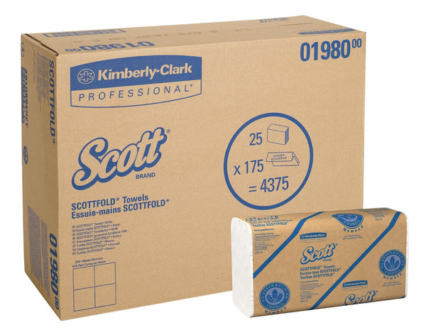Scott® 01980 ScottFold M-Fold Paper Towels, White, 9.4"x12.4", 175 x 25 Count