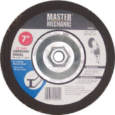 Master Mechanic 108404 Hubbed Metal Grinding Wheel, 7" x 1/4", 5/8"-11 Arbor